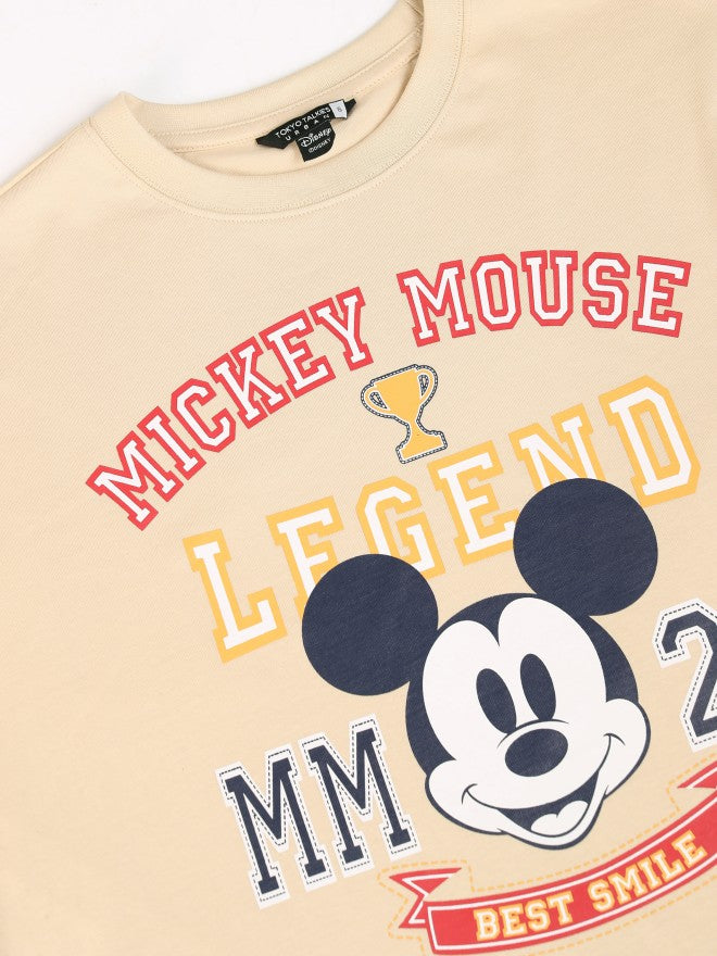 Disney By Tokyo Talkies Women Beige Mickey Mouse Printed Round Neck T-Shirt - Beige - Image 7