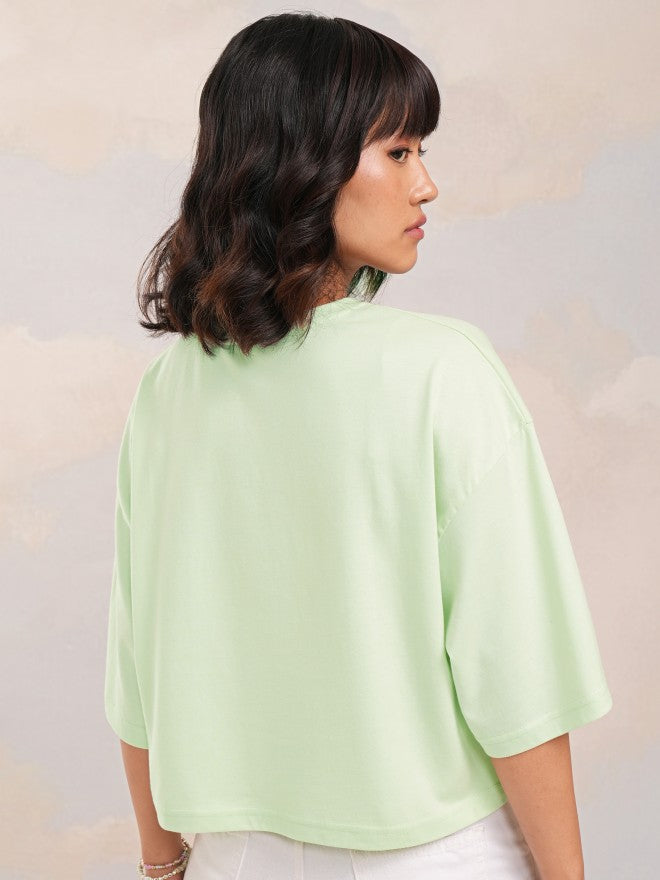 Disney By Tokyo Talkies Women Green Mickey Mouse Printed Round Neck T-Shirt - Green - Image 3