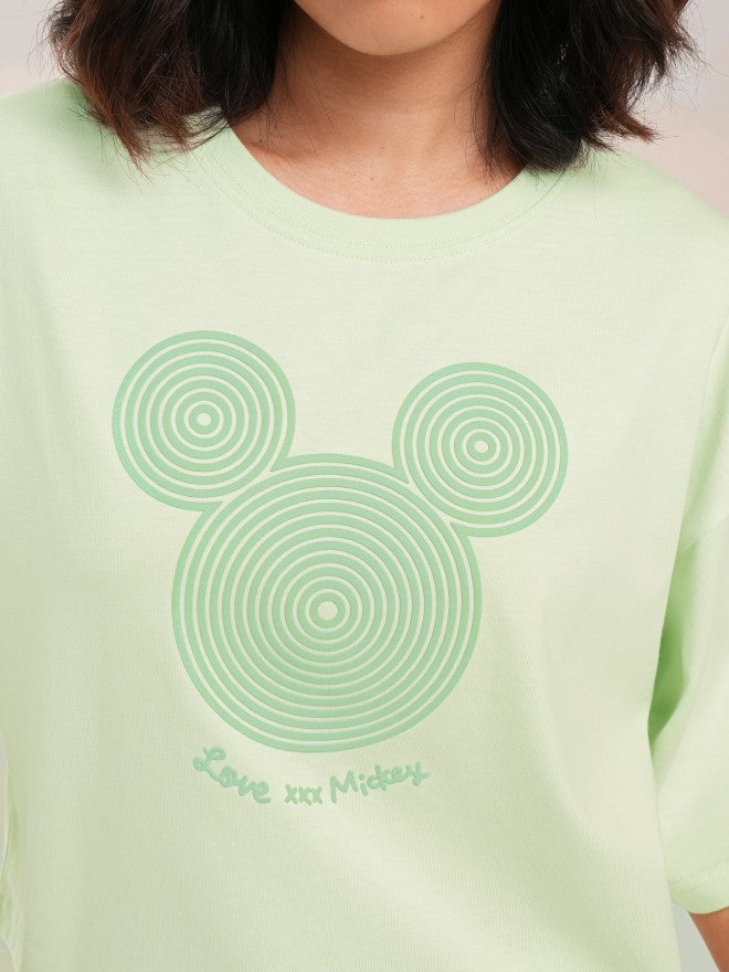 Disney By Tokyo Talkies Women Green Mickey Mouse Printed Round Neck T-Shirt - Green - Image 5