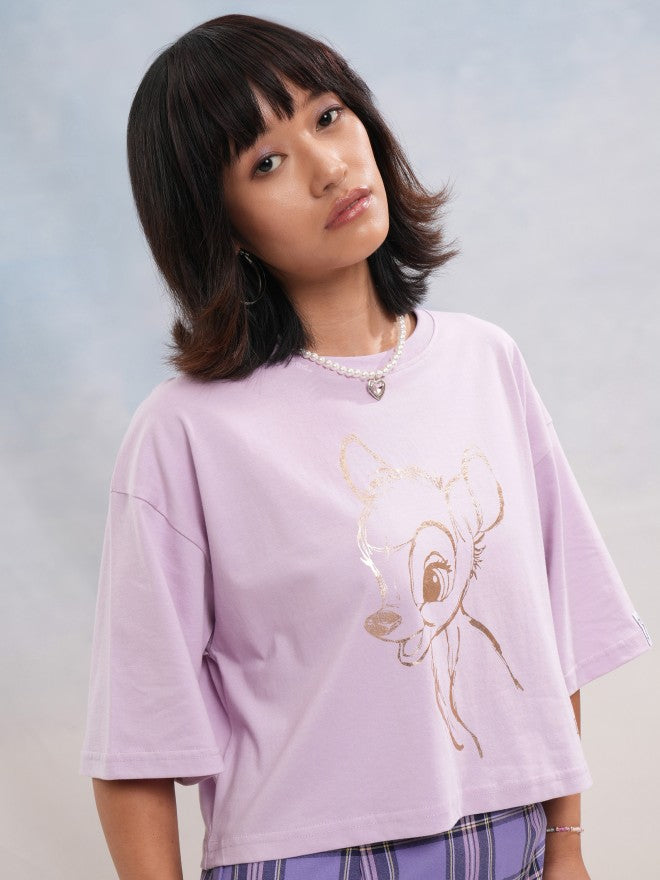 Disney By Tokyo Talkies Women Lavender Bambi Printed Round Neck T-Shirt - Lavender - Image 6