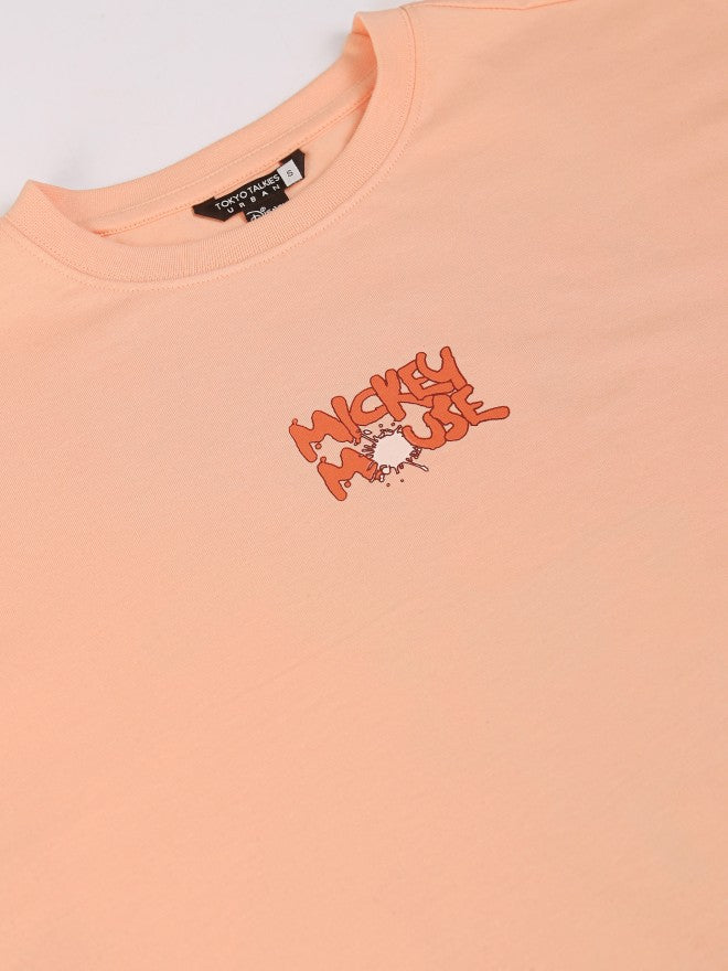 Disney By Tokyo Talkies Women Peach Mickey Mouse Printed Round Neck T-Shirt - Peach - Image 7