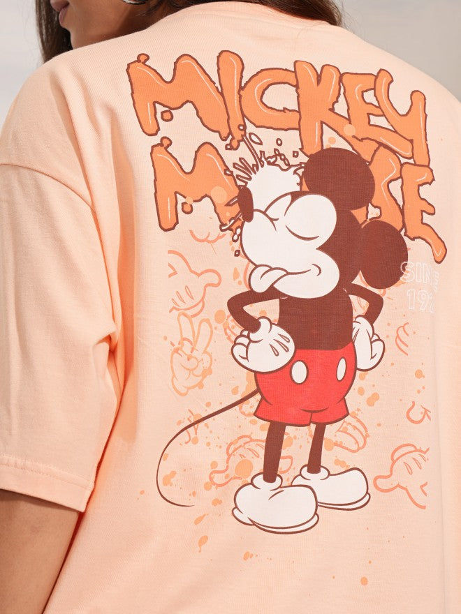 Disney By Tokyo Talkies Women Peach Mickey Mouse Printed Round Neck T-Shirt - Peach - Image 8