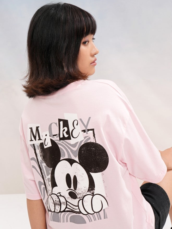 Disney By Tokyo Talkies Women Pink Mickey Mouse Printed Round Neck T-Shirt - Pink - Image 1