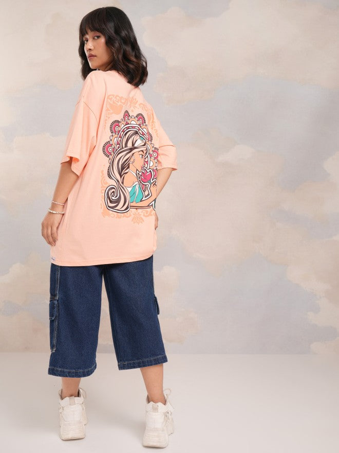 Disney By Tokyo Talkies Women Peach Jasmine Printed Round Neck T-Shirt - Peach - Image 2