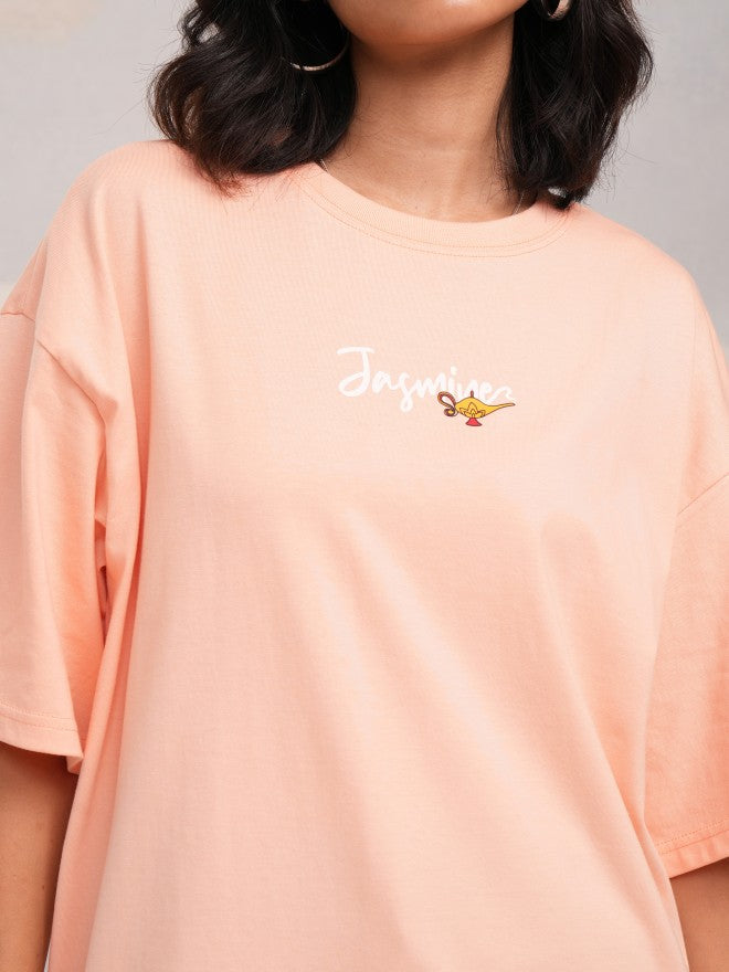 Disney By Tokyo Talkies Women Peach Jasmine Printed Round Neck T-Shirt - Peach - Image 5