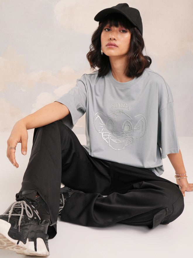 Disney By Tokyo Talkies Women Grey Simba Printed Round Neck T-Shirt - Grey - Image 2
