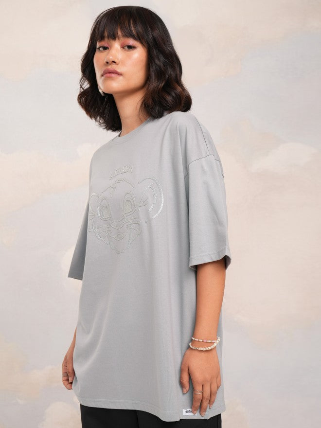Disney By Tokyo Talkies Women Grey Simba Printed Round Neck T-Shirt - Grey - Image 4