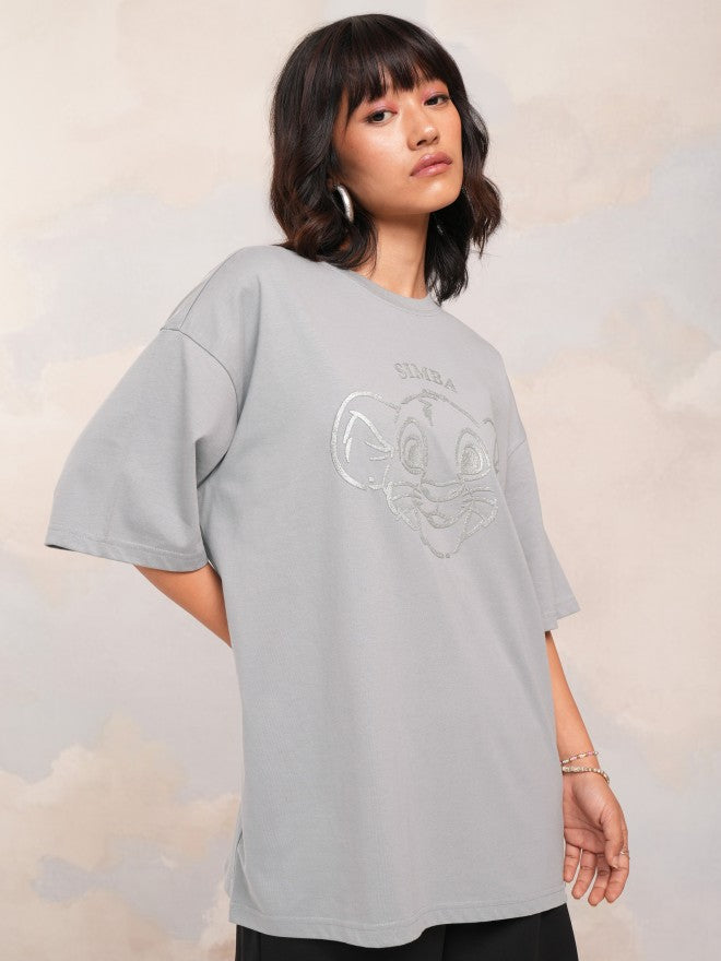 Disney By Tokyo Talkies Women Grey Simba Printed Round Neck T-Shirt - Grey - Image 6