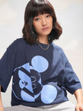 Disney By Tokyo Talkies Women Navy Blue Mickey Mouse Printed Round Neck T-Shirt - Navy Blue - Image 1
