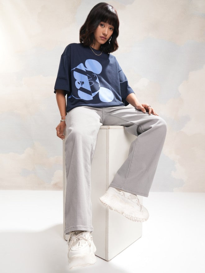 Disney By Tokyo Talkies Women Navy Blue Mickey Mouse Printed Round Neck T-Shirt - Navy Blue - Image 2