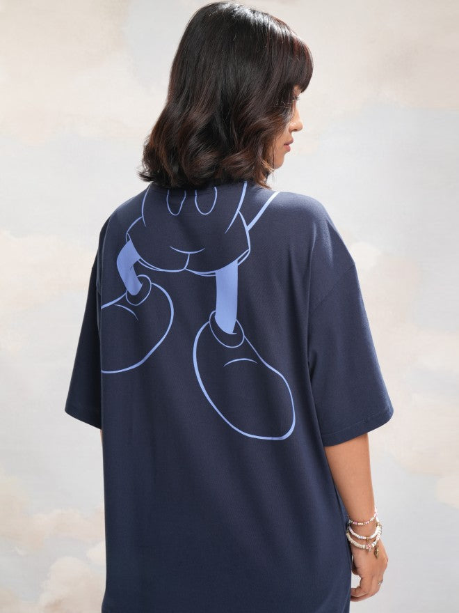 Disney By Tokyo Talkies Women Navy Blue Mickey Mouse Printed Round Neck T-Shirt - Navy Blue - Image 3