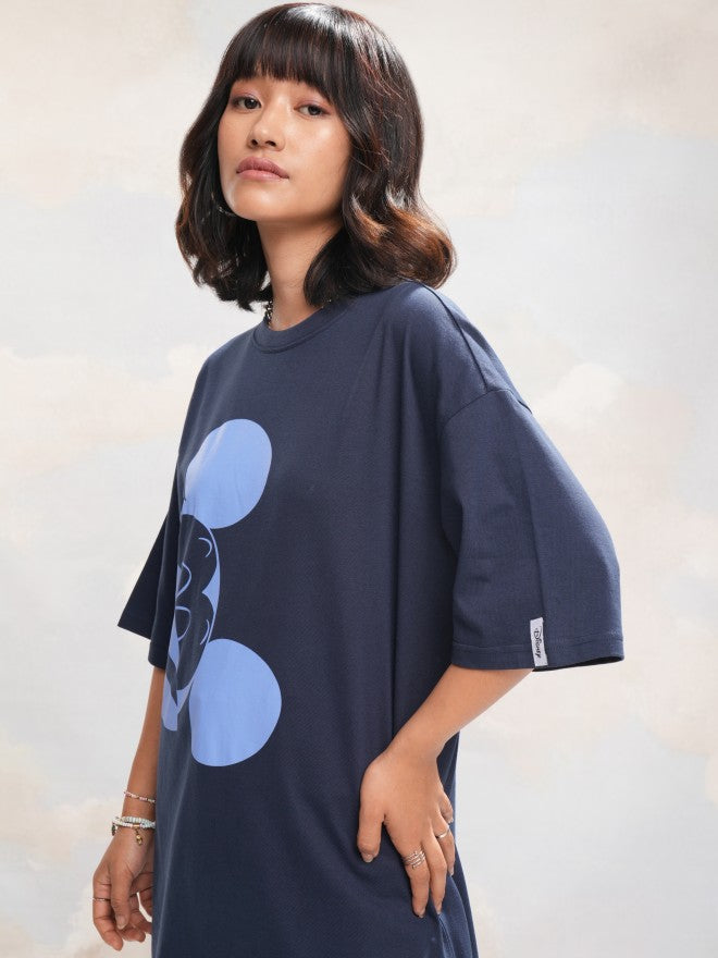 Disney By Tokyo Talkies Women Navy Blue Mickey Mouse Printed Round Neck T-Shirt - Navy Blue - Image 4