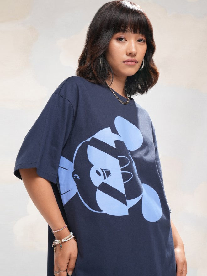 Disney By Tokyo Talkies Women Navy Blue Mickey Mouse Printed Round Neck T-Shirt - Navy Blue - Image 6