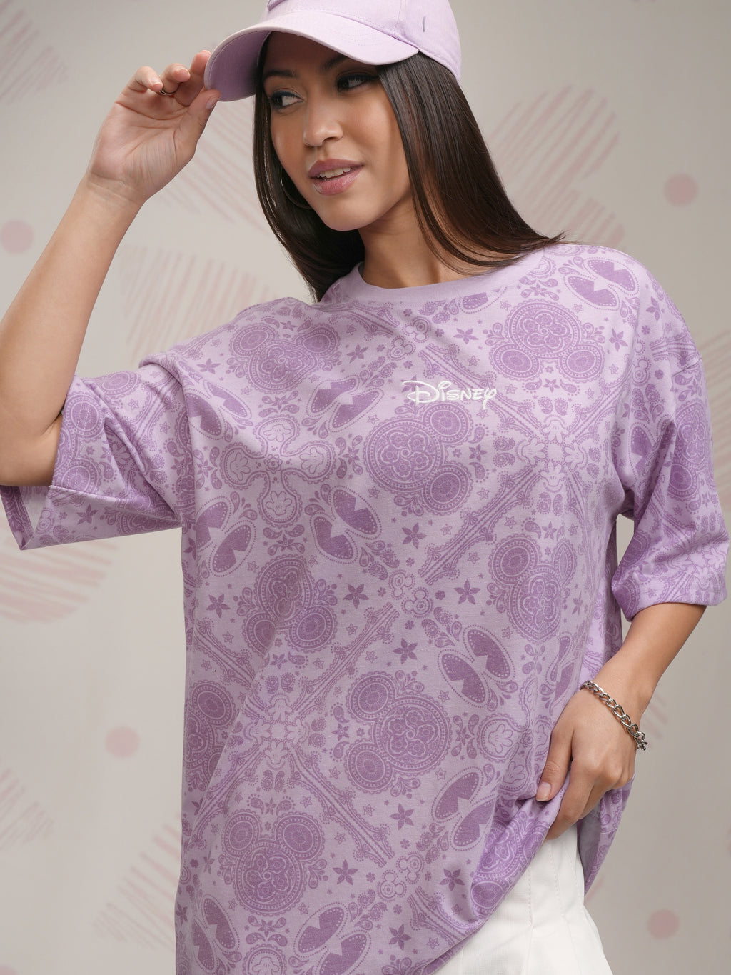 Disney By Tokyo Talkies Women Lavender Mickey Mouse Printed Round Neck T-Shirt - Lavender - Image 1
