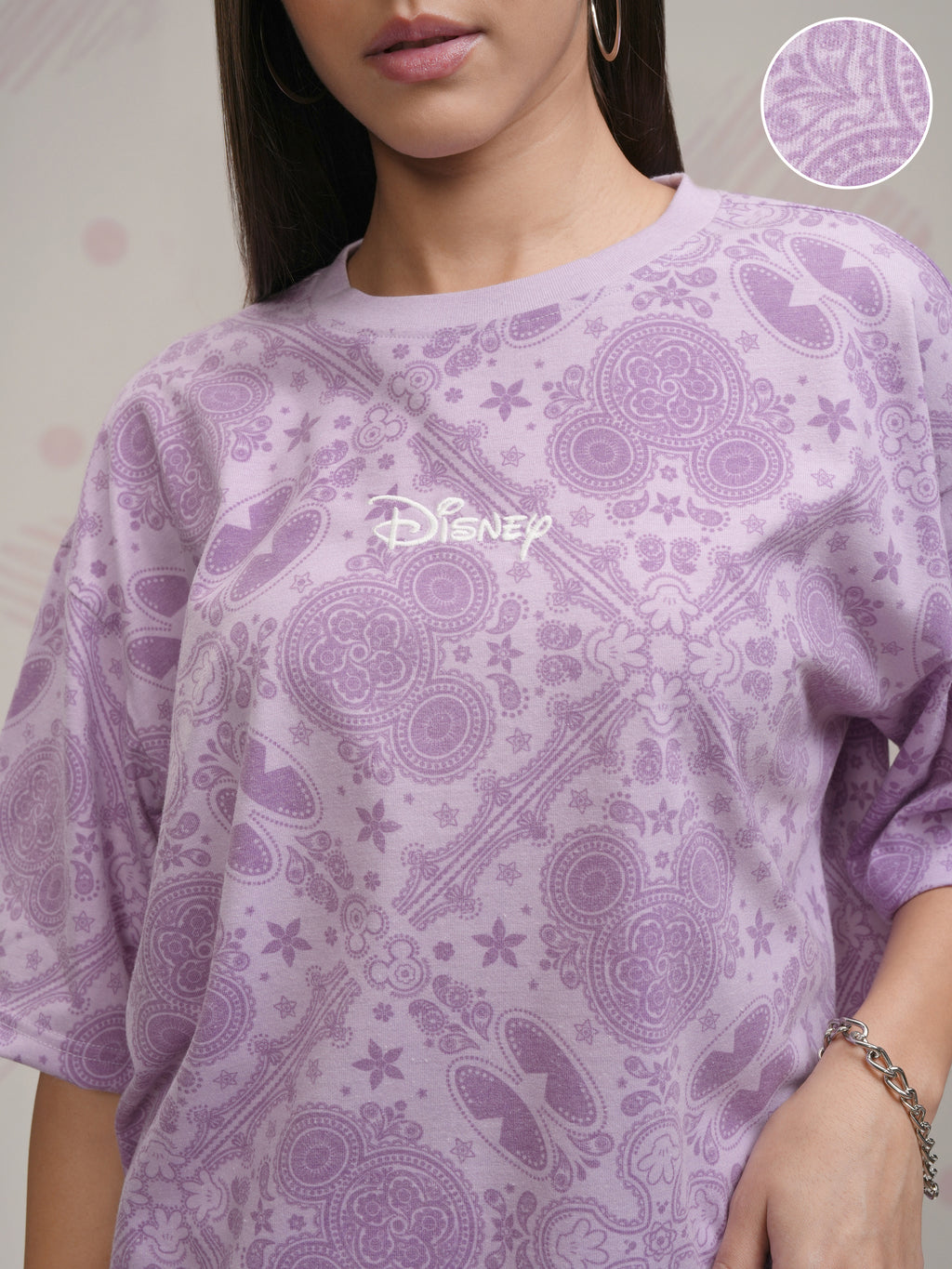 Disney By Tokyo Talkies Women Lavender Mickey Mouse Printed Round Neck T-Shirt - Lavender - Image 5
