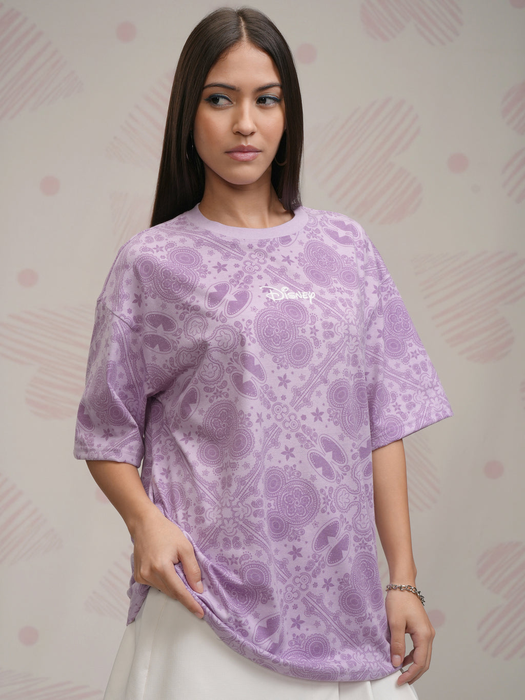 Disney By Tokyo Talkies Women Lavender Mickey Mouse Printed Round Neck T-Shirt - Lavender - Image 6