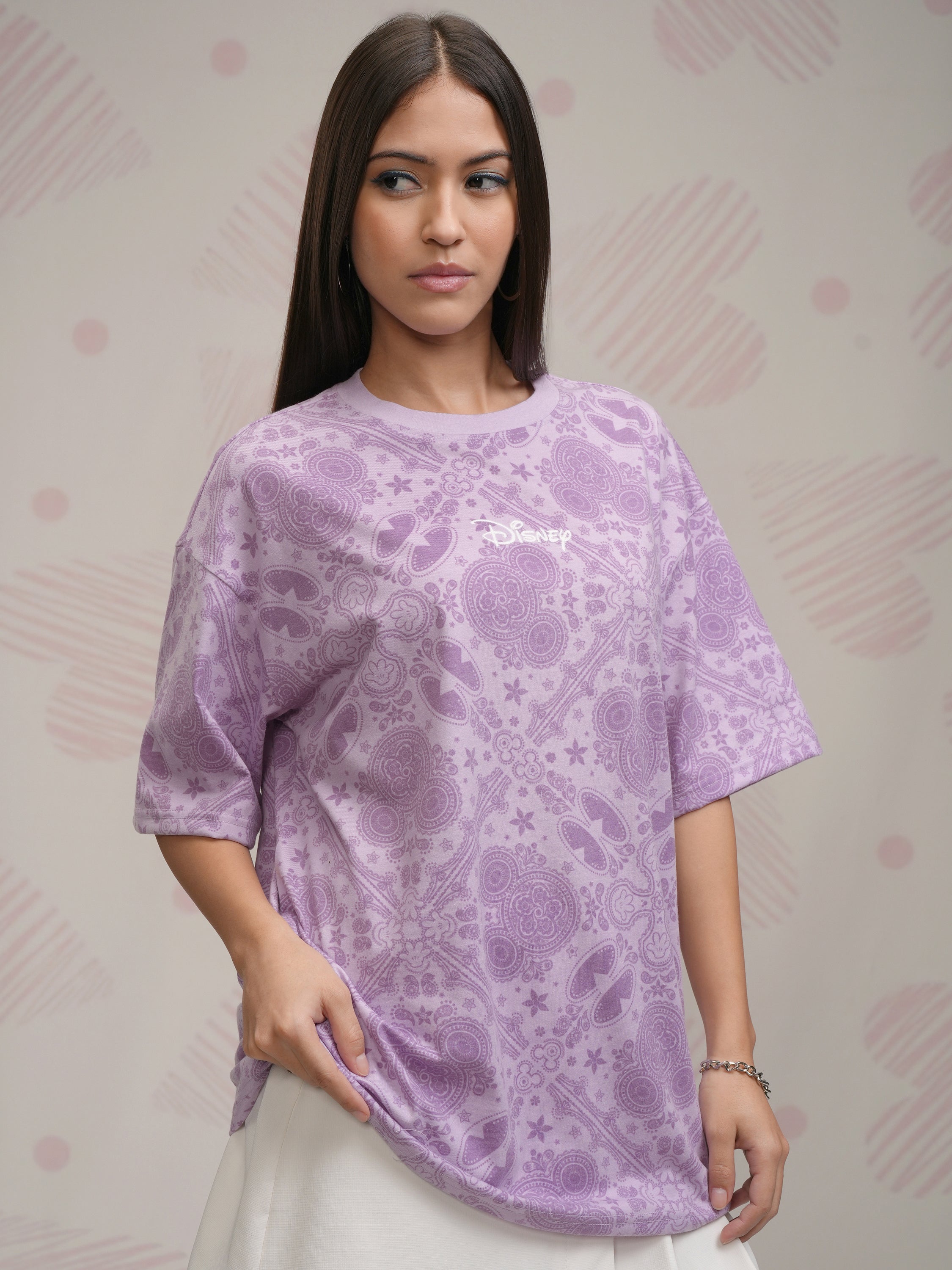 Disney By Tokyo Talkies Women Lavender Mickey Mouse Printed Round Neck T-Shirt - Lavender - Image 6