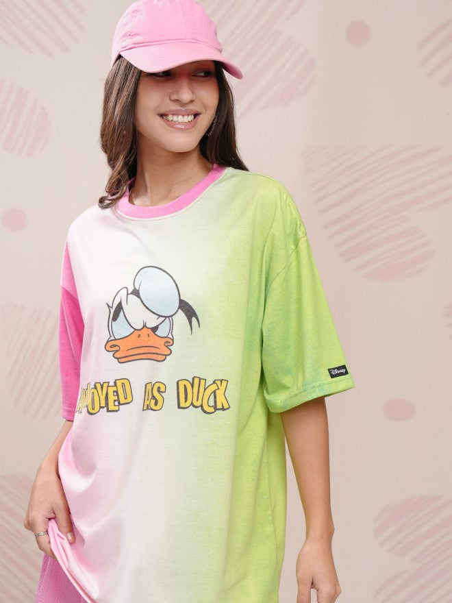 Disney By Tokyo Talkies Women Pink Donald Duck Printed Round Neck T-Shirt - Pink - Image 1