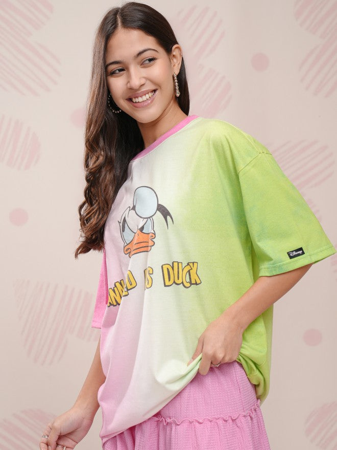 Disney By Tokyo Talkies Women Pink Donald Duck Printed Round Neck T-Shirt - Pink - Image 4