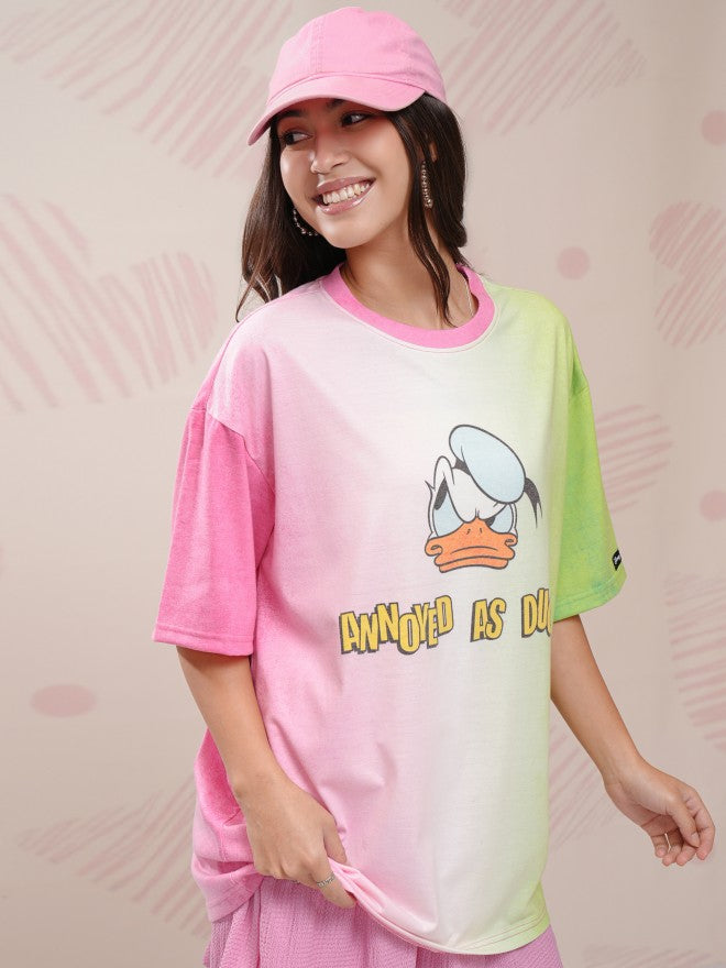 Disney By Tokyo Talkies Women Pink Donald Duck Printed Round Neck T-Shirt - Pink - Image 6
