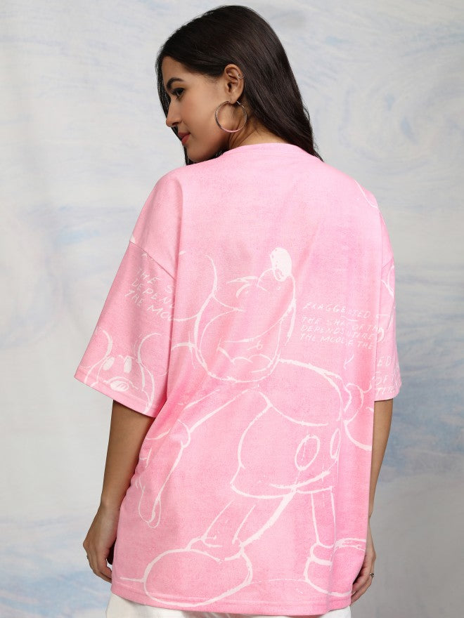 Disney By Tokyo Talkies Women Pink Mickey Mouse Printed Round Neck T-Shirt - Pink - Image 3