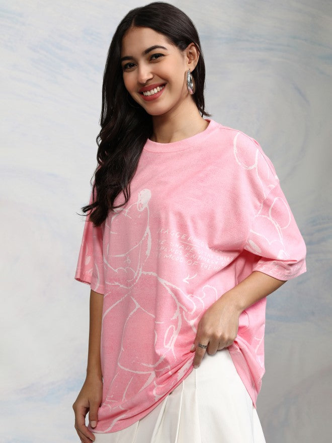 Disney By Tokyo Talkies Women Pink Mickey Mouse Printed Round Neck T-Shirt - Pink - Image 4