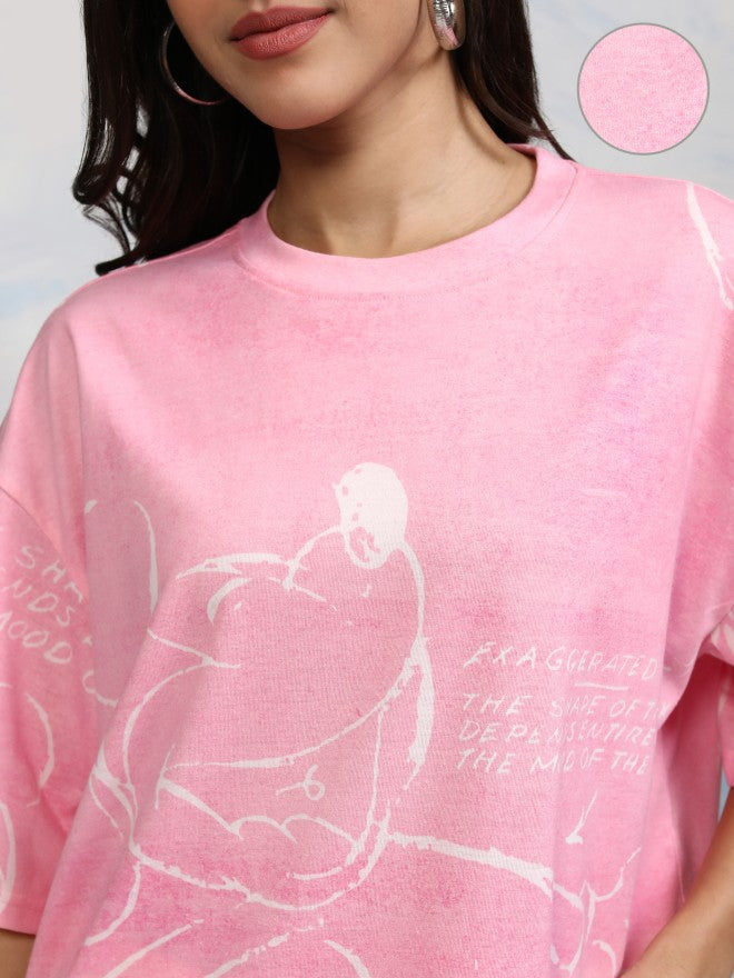 Disney By Tokyo Talkies Women Pink Mickey Mouse Printed Round Neck T-Shirt - Pink - Image 5