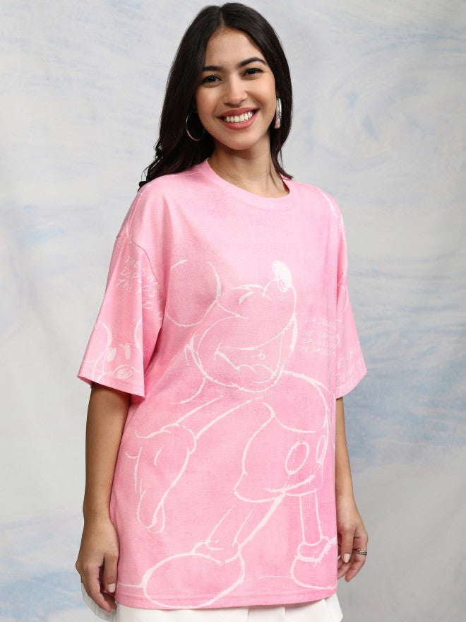 Disney By Tokyo Talkies Women Pink Mickey Mouse Printed Round Neck T-Shirt - Pink - Image 6