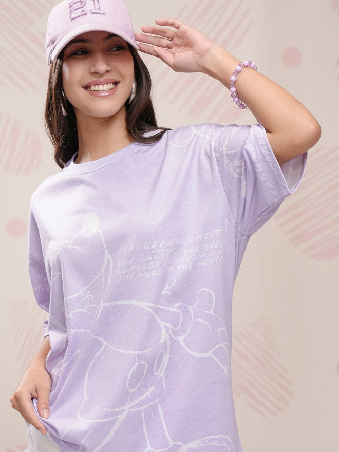 Disney By Tokyo Talkies Women Lavender Mickey Mouse Printed Round Neck T-Shirt - Lavender - Image 1