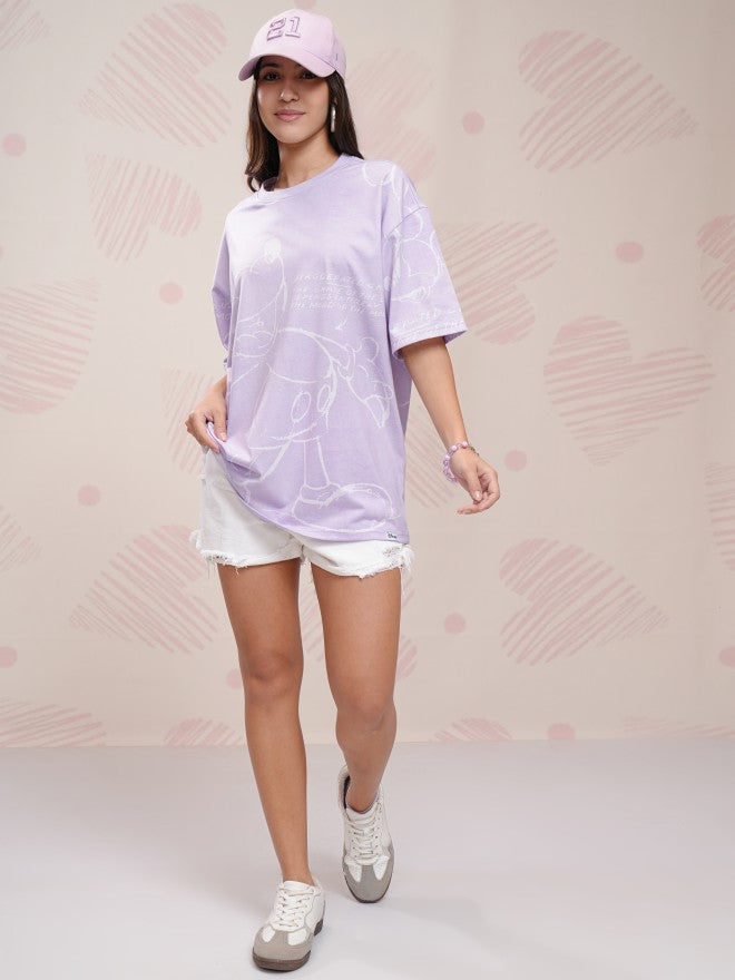 Disney By Tokyo Talkies Women Lavender Mickey Mouse Printed Round Neck T-Shirt - Lavender - Image 2