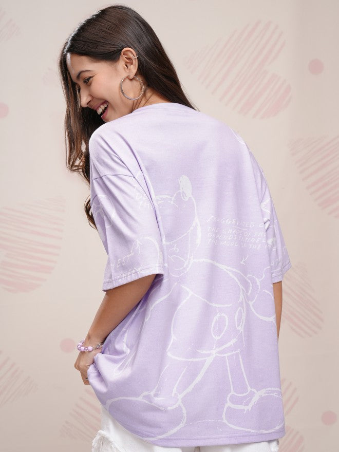 Disney By Tokyo Talkies Women Lavender Mickey Mouse Printed Round Neck T-Shirt - Lavender - Image 3