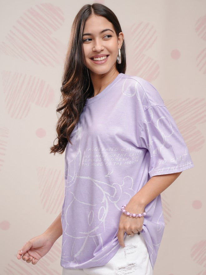 Disney By Tokyo Talkies Women Lavender Mickey Mouse Printed Round Neck T-Shirt - Lavender - Image 4