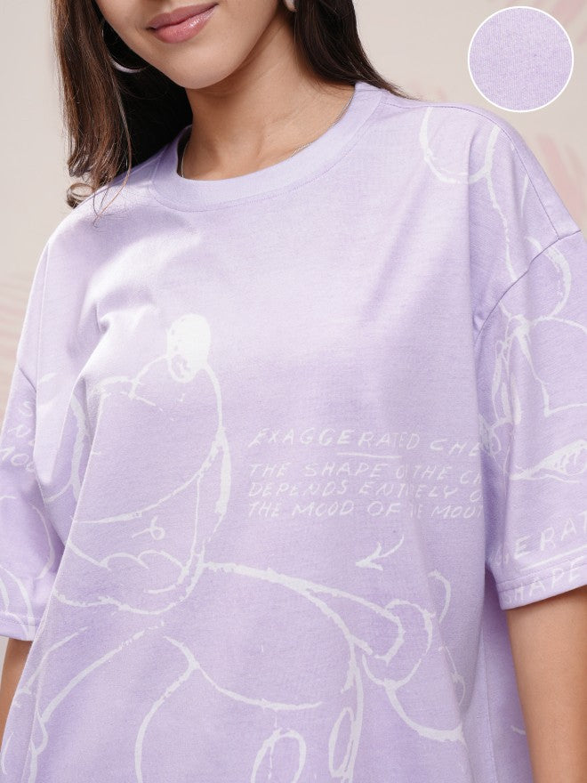Disney By Tokyo Talkies Women Lavender Mickey Mouse Printed Round Neck T-Shirt - Lavender - Image 5