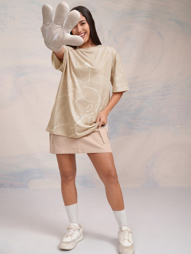 Disney By Tokyo Talkies Women Beige Mickey Mouse Printed Round Neck T-Shirt - Beige - Image 2