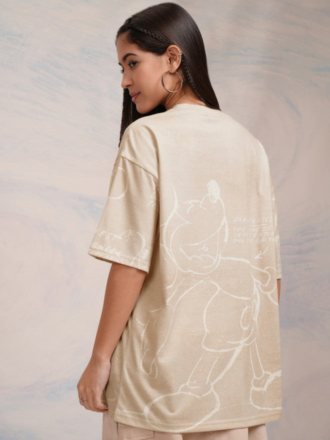 Disney By Tokyo Talkies Women Beige Mickey Mouse Printed Round Neck T-Shirt - Beige - Image 3