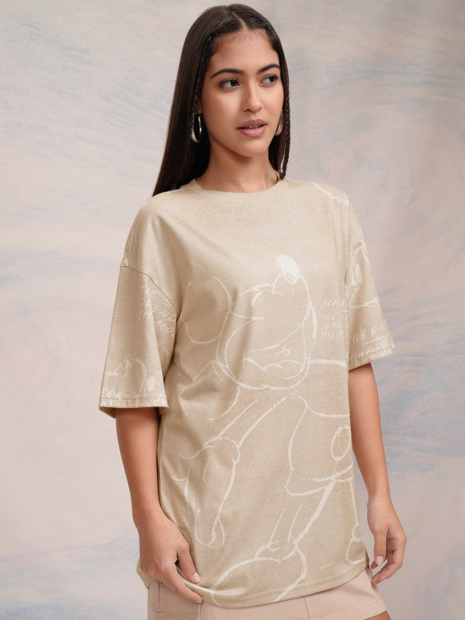 Disney By Tokyo Talkies Women Beige Mickey Mouse Printed Round Neck T-Shirt - Beige - Image 6