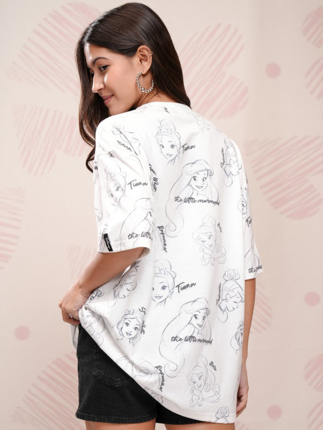 Disney By Tokyo Talkies Women White Disney Princess Printed Round Neck T-Shirt - White - Image 3