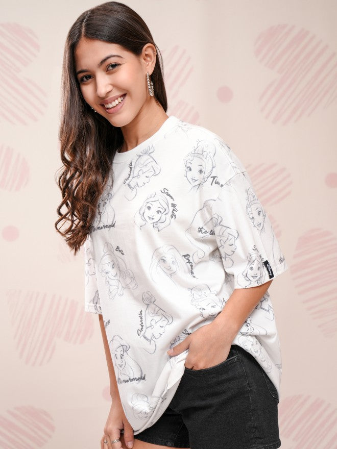 Disney By Tokyo Talkies Women White Disney Princess Printed Round Neck T-Shirt - White - Image 4