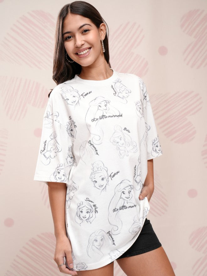 Disney By Tokyo Talkies Women White Disney Princess Printed Round Neck T-Shirt - White - Image 6