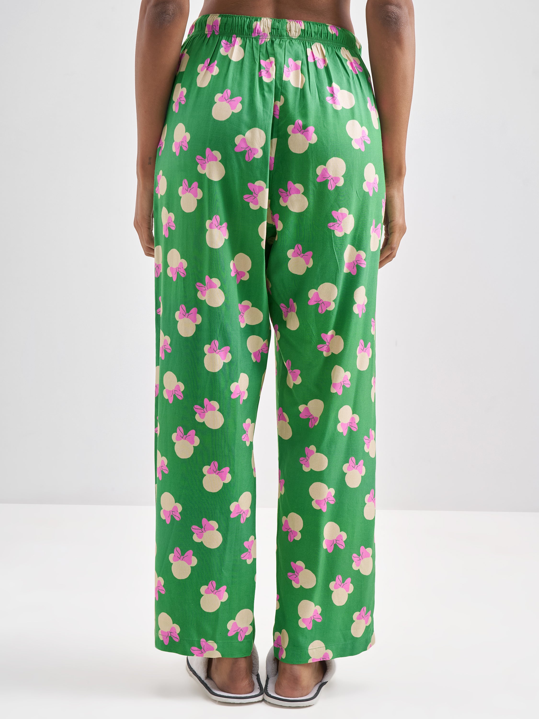 Disney By Tokyo Talkies Women Green Minnie Mouse Printed Regular Fit Regular Trouser - Green - Image 3