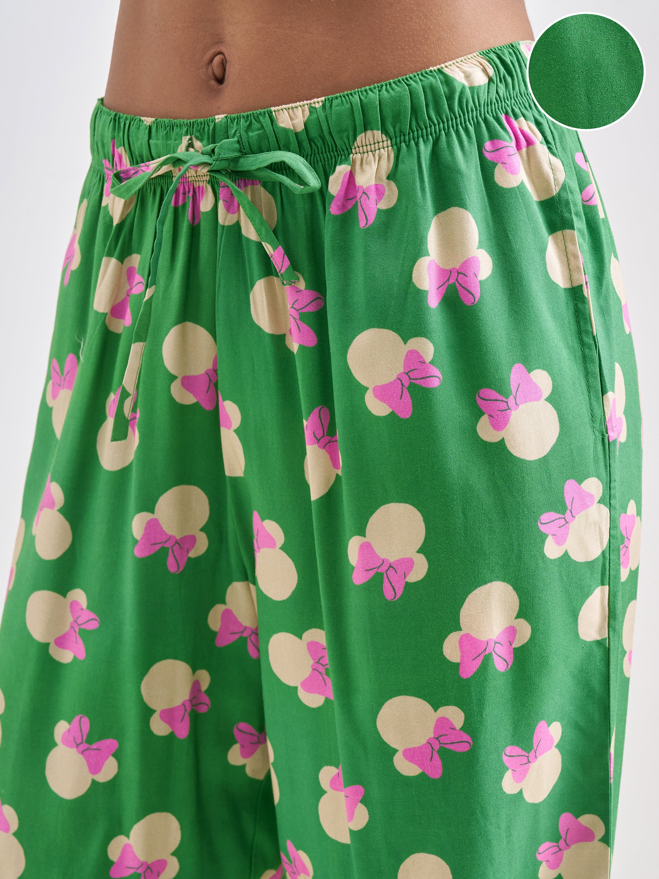 Disney By Tokyo Talkies Women Green Minnie Mouse Printed Regular Fit Regular Trouser - Green - Image 5