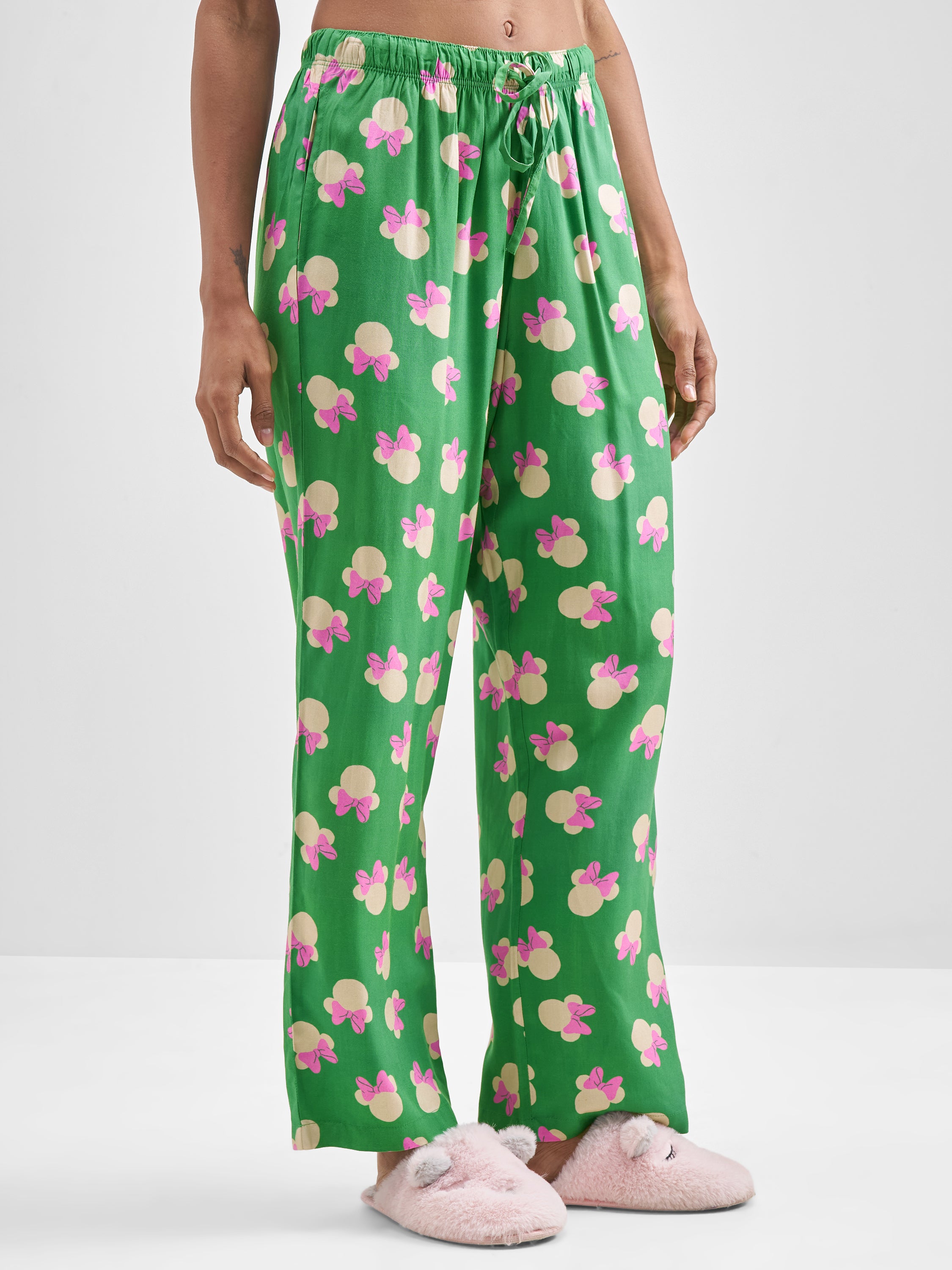Disney By Tokyo Talkies Women Green Minnie Mouse Printed Regular Fit Regular Trouser - Green - Image 6