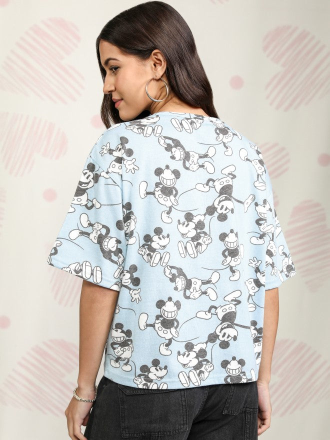 Disney By Tokyo Talkies Women Blue Mickey Mouse Printed Round Neck T-Shirt - Blue - Image 3