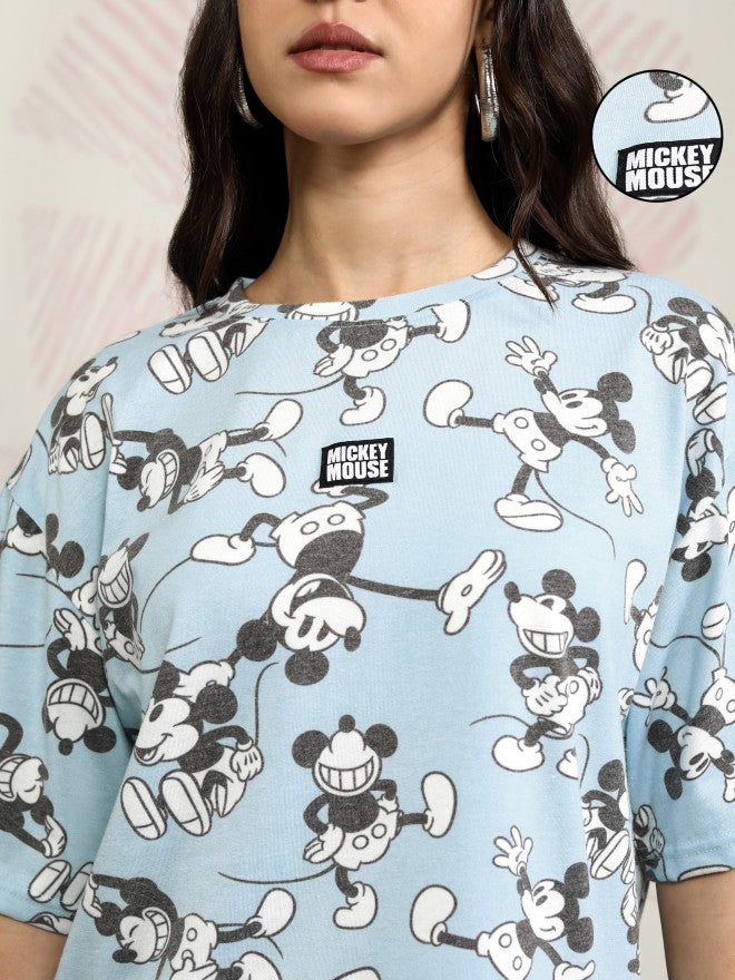 Disney By Tokyo Talkies Women Blue Mickey Mouse Printed Round Neck T-Shirt - Blue - Image 5