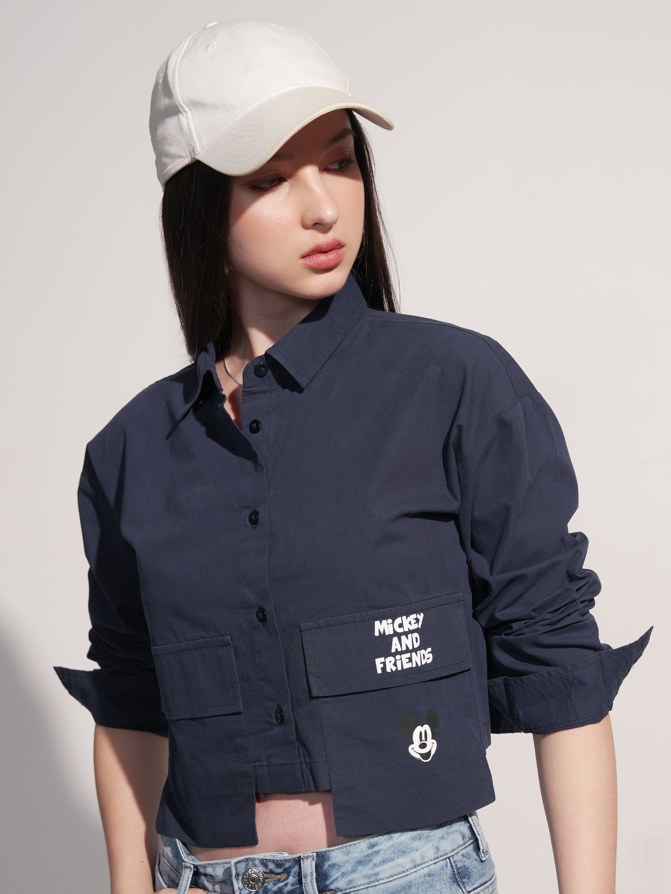 Disney By Tokyo Talkies Women Navy Blue Mickey And Friends Printed Casual Shirt - Navy Blue - Image 1