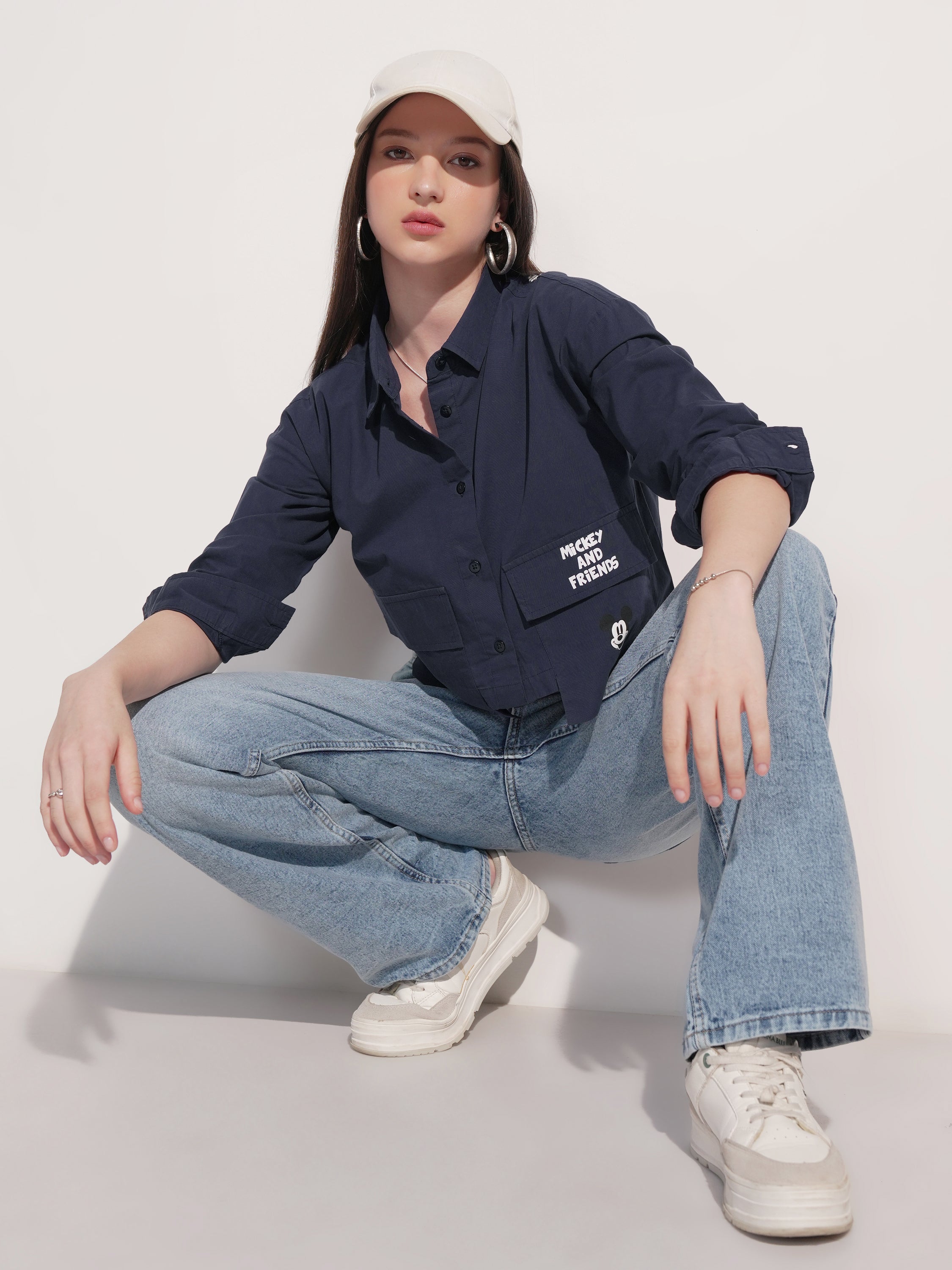 Disney By Tokyo Talkies Women Navy Blue Mickey And Friends Printed Casual Shirt - Navy Blue - Image 2