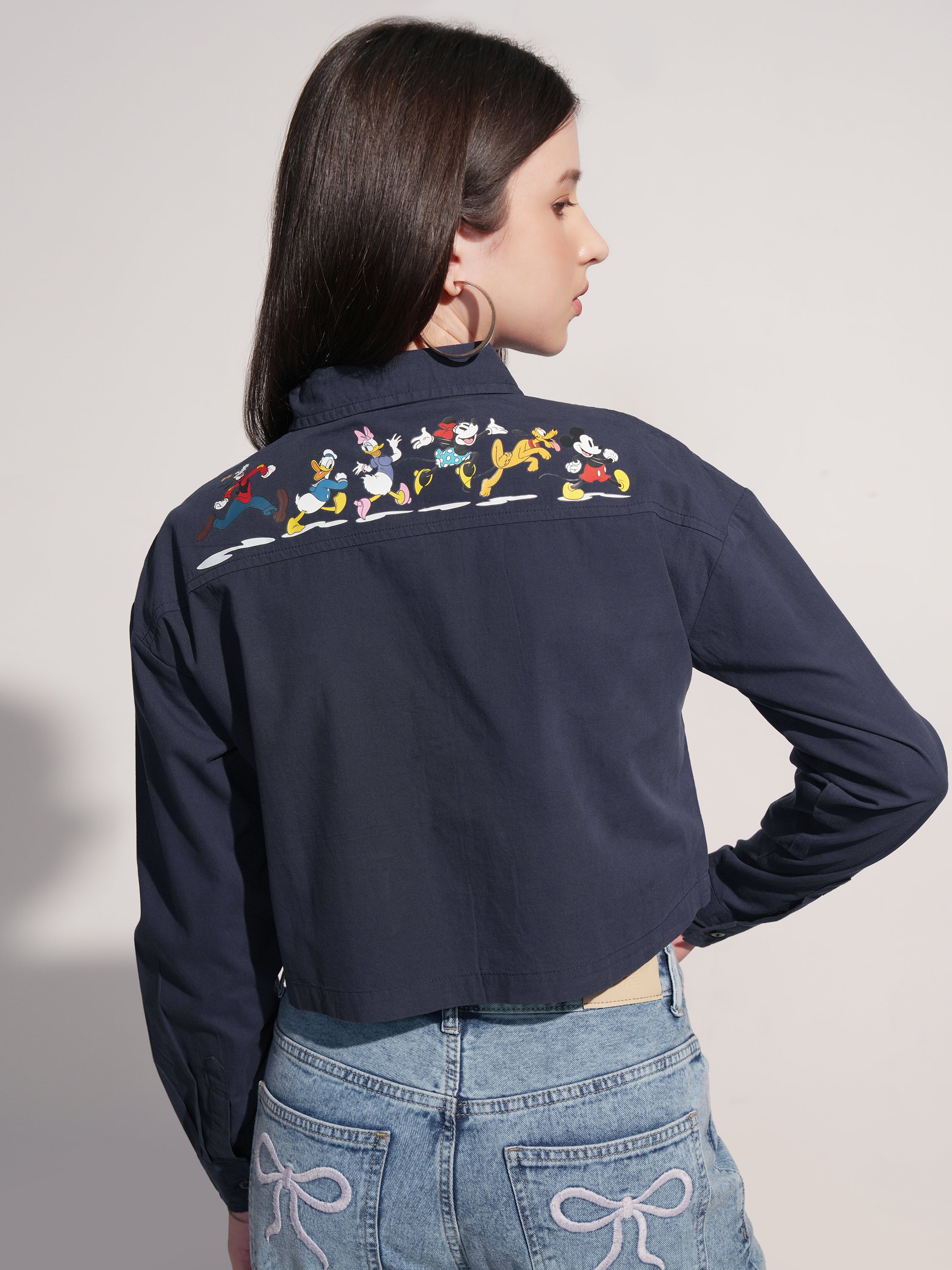 Disney By Tokyo Talkies Women Navy Blue Mickey And Friends Printed Casual Shirt - Navy Blue - Image 3