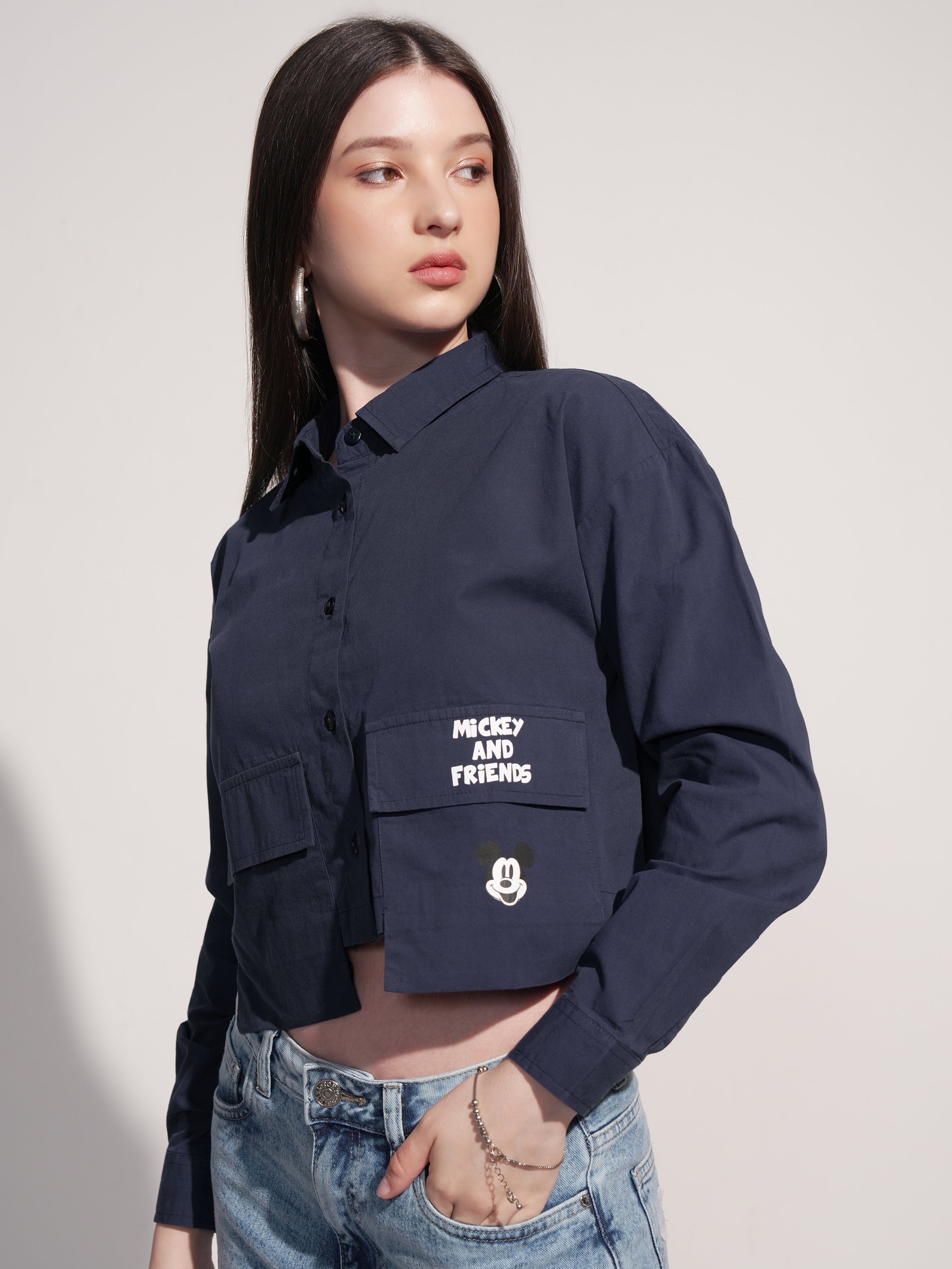 Disney By Tokyo Talkies Women Navy Blue Mickey And Friends Printed Casual Shirt - Navy Blue - Image 4