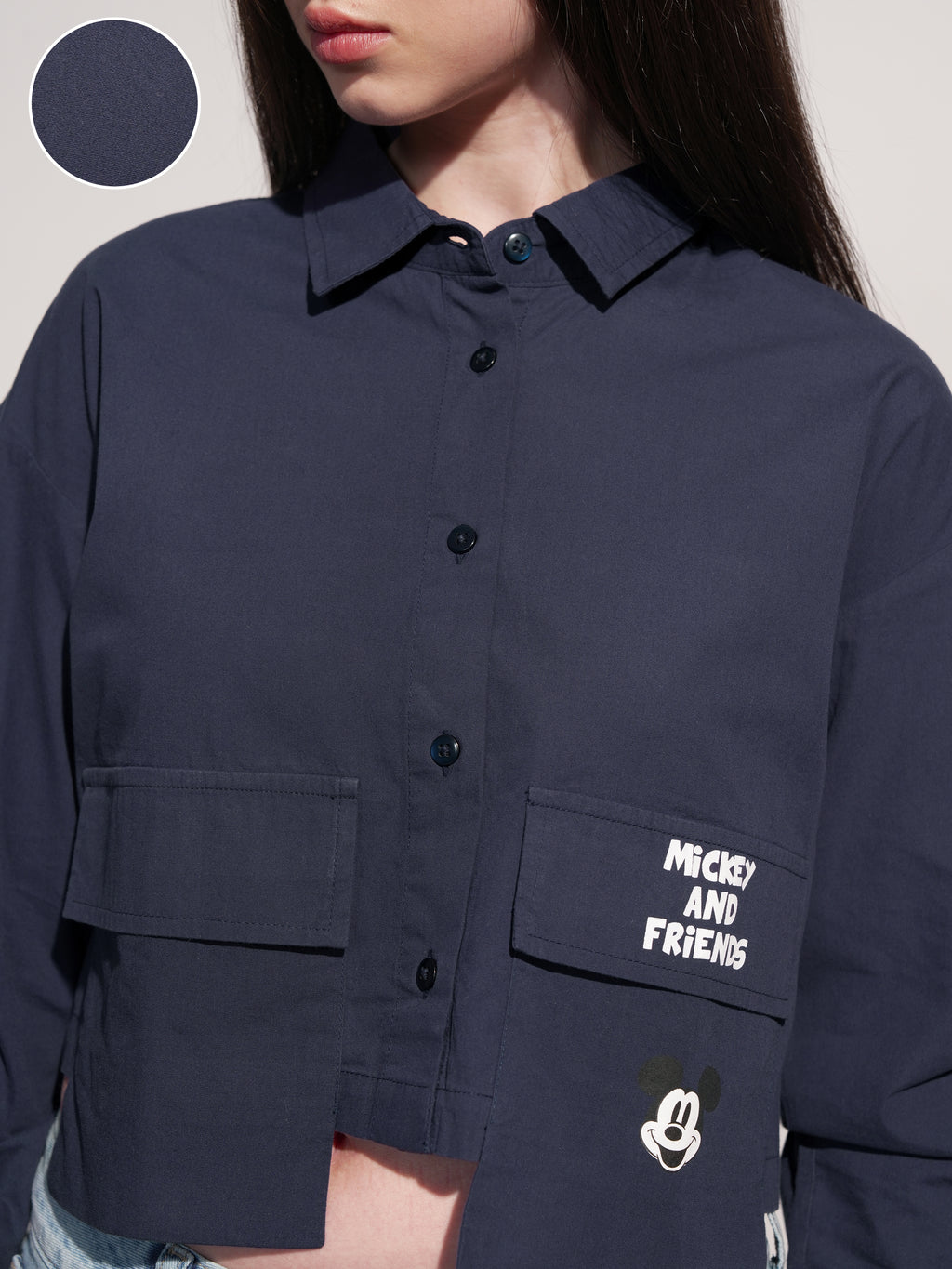 Disney By Tokyo Talkies Women Navy Blue Mickey And Friends Printed Casual Shirt - Navy Blue - Image 5