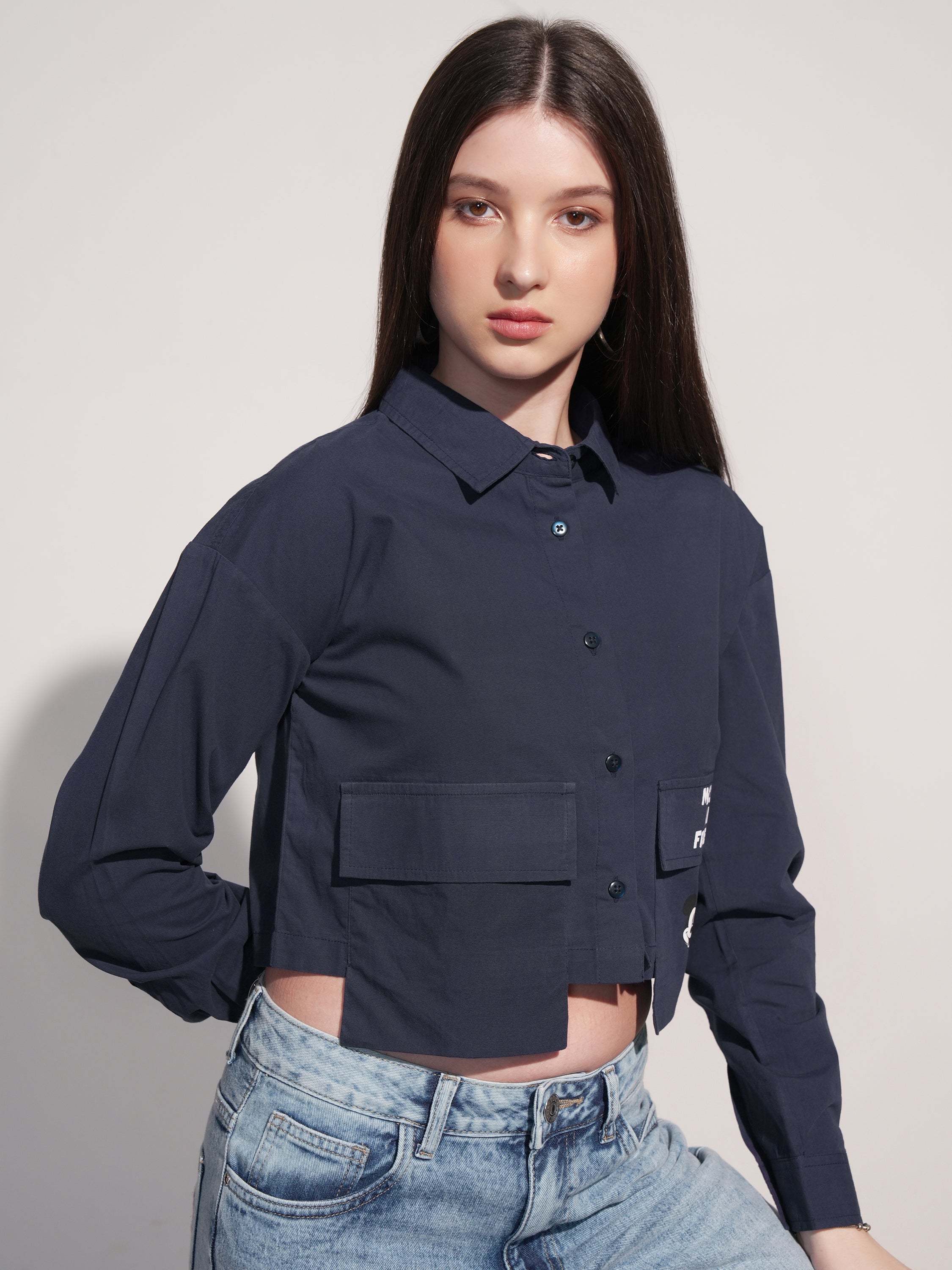 Disney By Tokyo Talkies Women Navy Blue Mickey And Friends Printed Casual Shirt - Navy Blue - Image 6